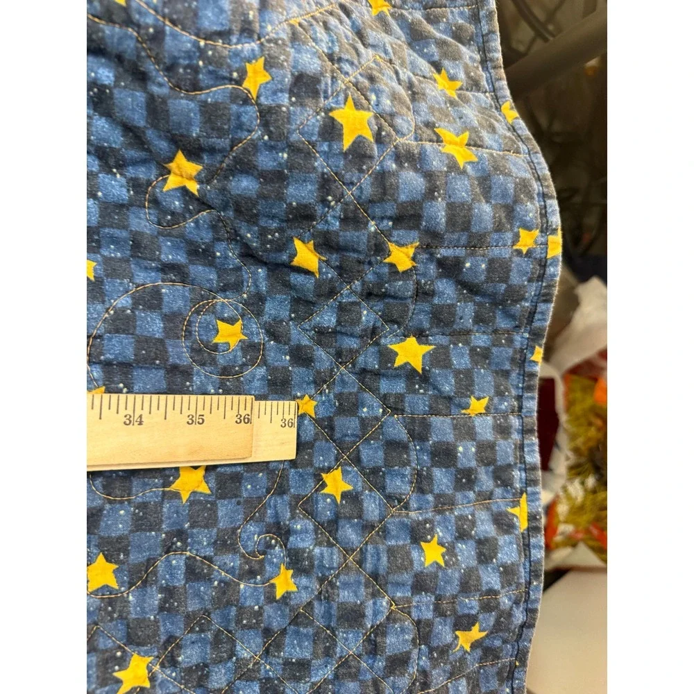 Vintage Handmade Patchwork Quilt 36x40 Celestial Reversible Farmhouse Americana